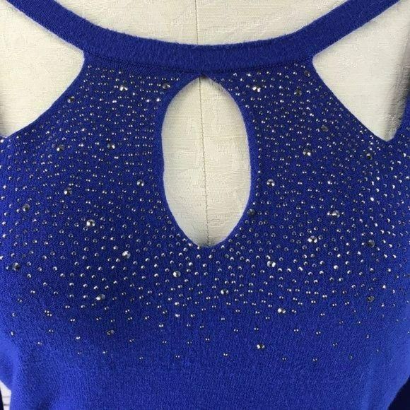 Oliver By Escio Royal Blue Jeweled Cutout Sweater Size Medium - Picture 5 of 8